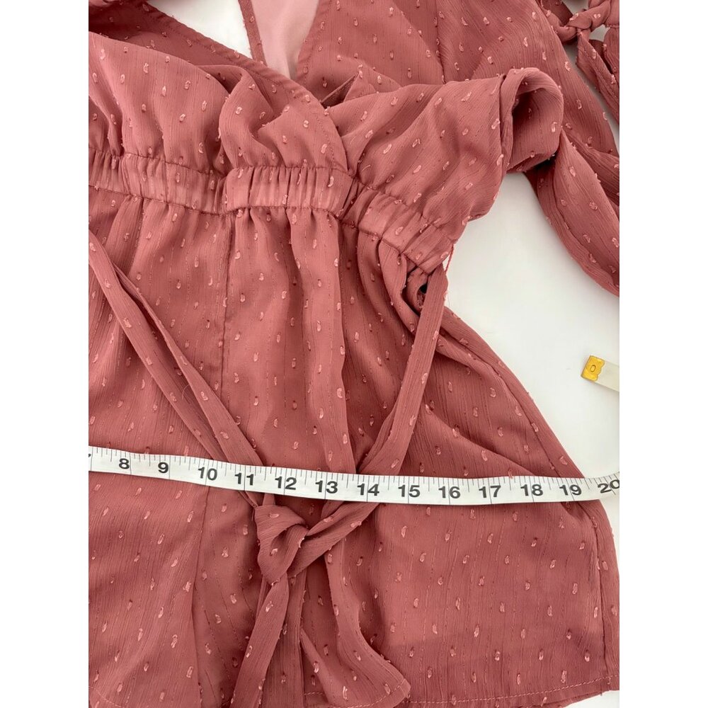 Lulus Romper Small Surplice Wrap Tie Waist Back Cutout Boho Cottagecore Coquette - Picture 8 of 14